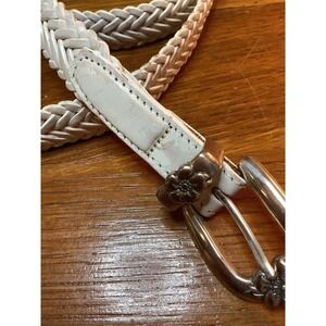 Vintage Braided Leather Belt With Floral Buckle